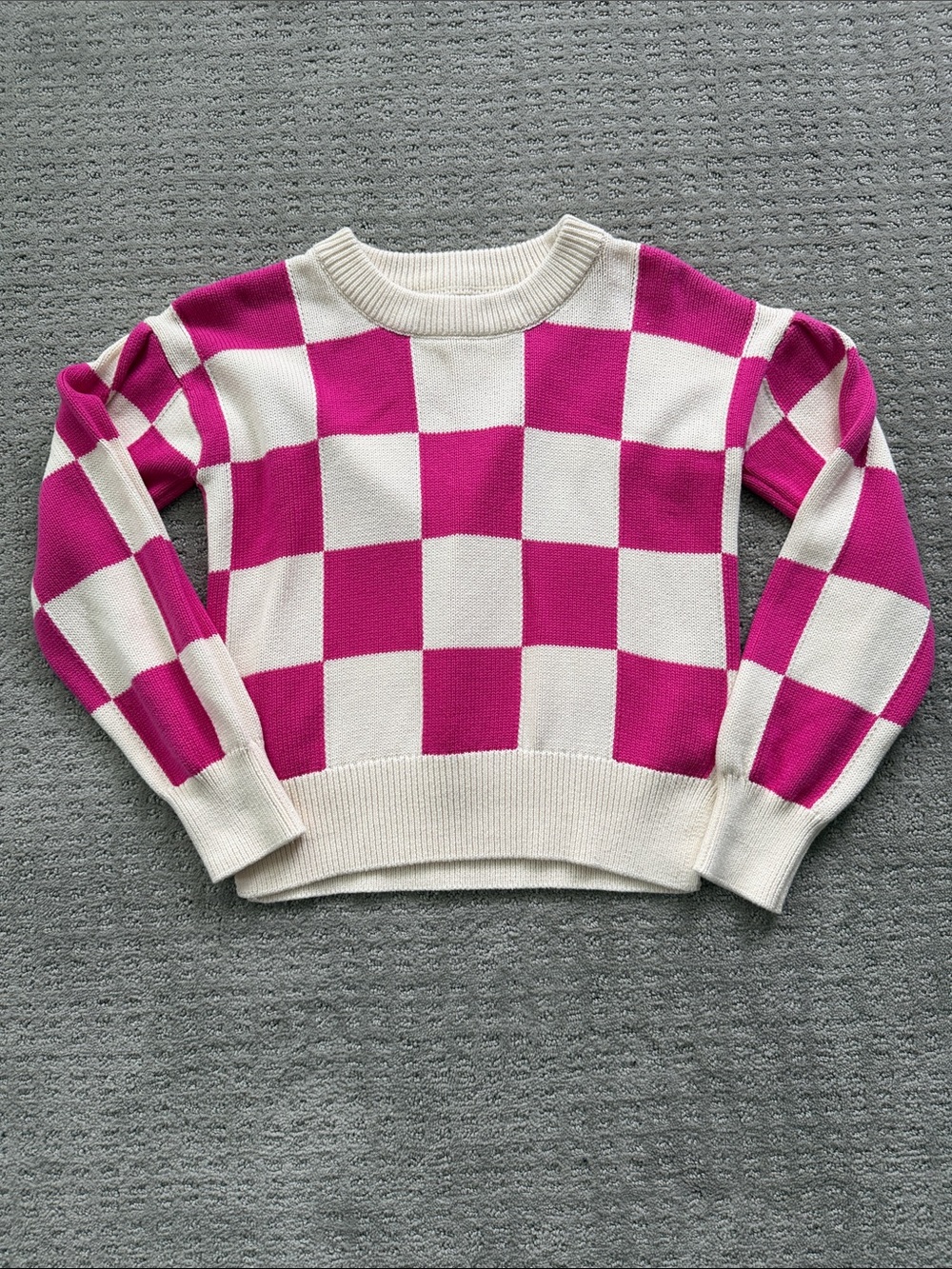 GAP Checkerboard Crewneck Sweater - Fuchsia and Cream